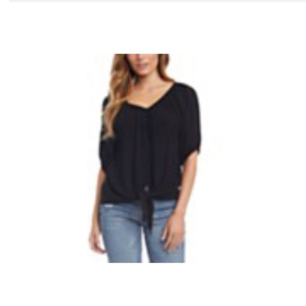 Karen Kane Tie Front Shirred Top (Black) XL